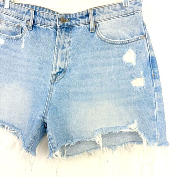 Jelly Jeans Blue 100% Cotton Light Wash Factory Distressed High Rise Denim Short - Picture 4 of 15